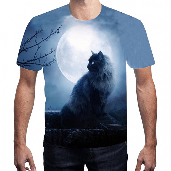 Tricou pentru bărbați cu mâneci scurte și aplicație pisică