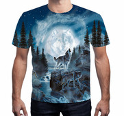 Tricou pentru bărbați cu mâneci scurte și aplicație de lup