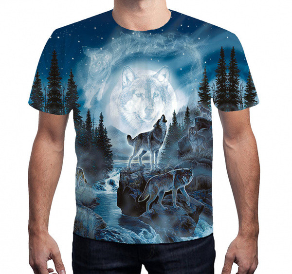 Tricou pentru bărbați cu mâneci scurte și aplicație de lup