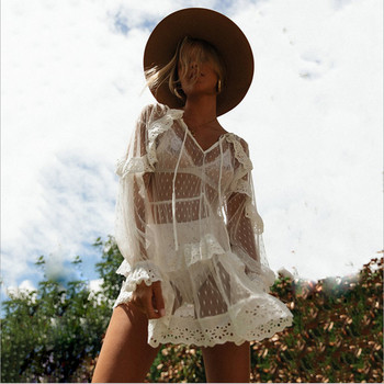 Rochie de vara transparenta de dama cu dantela in alb si negru