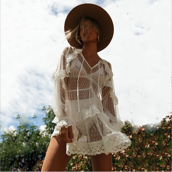 Rochie de vara transparenta de dama cu dantela in alb si negru