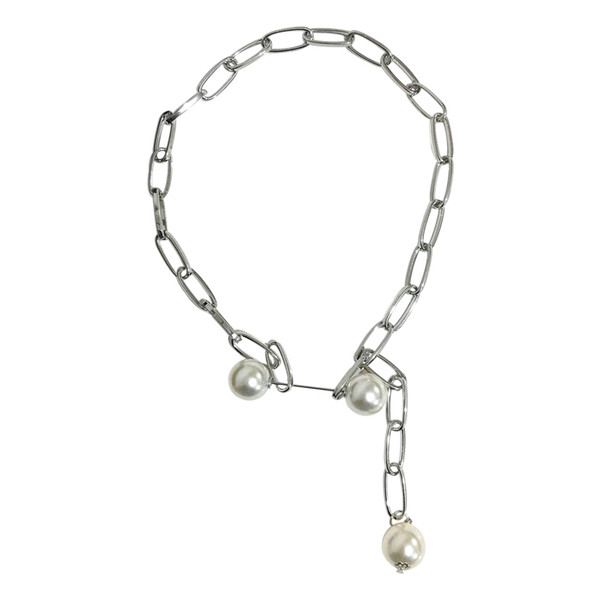 Colier modern de dama de culoare argintie cu perle