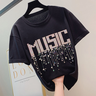 Tricou modern pentru bărbați cu inscripție și perle în mai multe culori