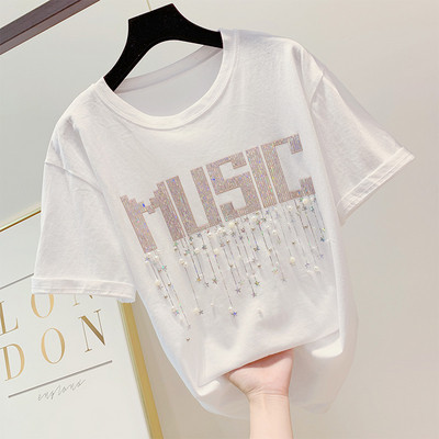 Tricou modern pentru bărbați cu inscripție și perle în mai multe culori