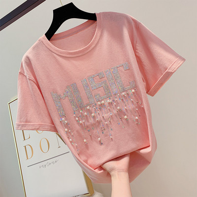 Tricou modern pentru bărbați cu inscripție și perle în mai multe culori