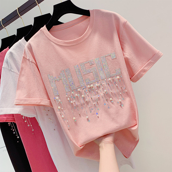 Tricou modern pentru bărbați cu inscripție și perle în mai multe culori