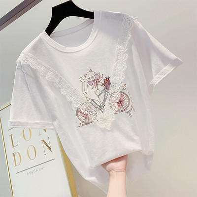 Tricou de dama modern cu aplicatie si dantela in patru culori