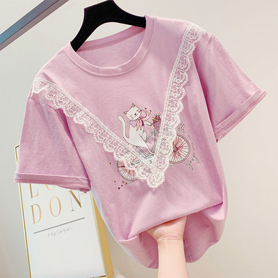 Tricou de dama modern cu aplicatie si dantela in patru culori