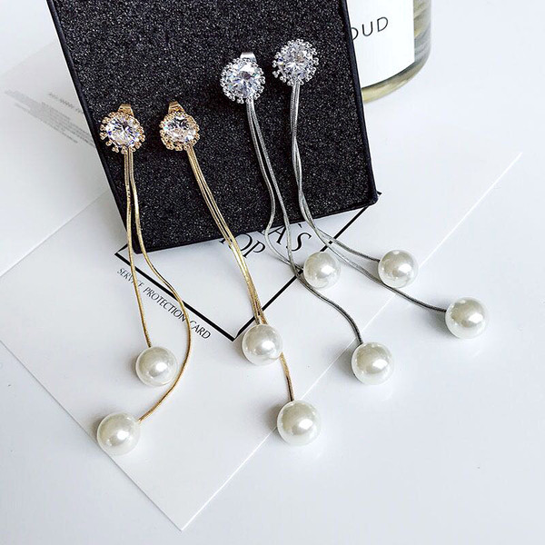 Cercei de dama in doua culori - cu pietre si perle