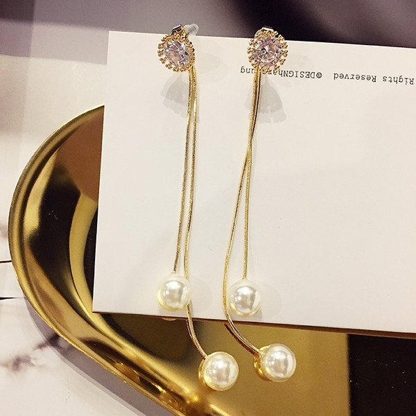 Cercei de dama in doua culori - cu pietre si perle