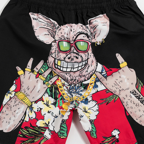 Pantaloni scurți tip costum de baie pentru bărbați cu aplicație de culoare neagră