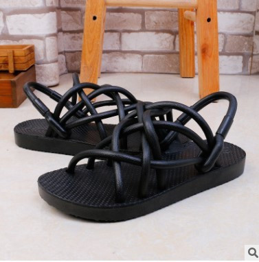 Sandale casual dama alb-negru cu talpa plata