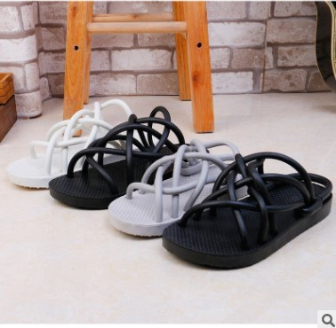 Sandale casual dama alb-negru cu talpa plata