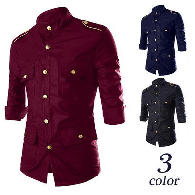 Cămașă pentru bărbați cu mâneci 3/4 și buzunare în trei culori