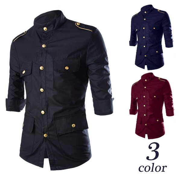 Cămașă pentru bărbați cu mâneci 3/4 și buzunare în trei culori