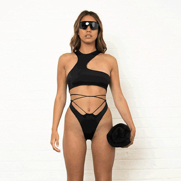 Costum de baie modern pentru femei din două piese cu cravate încrucișate în trei culori