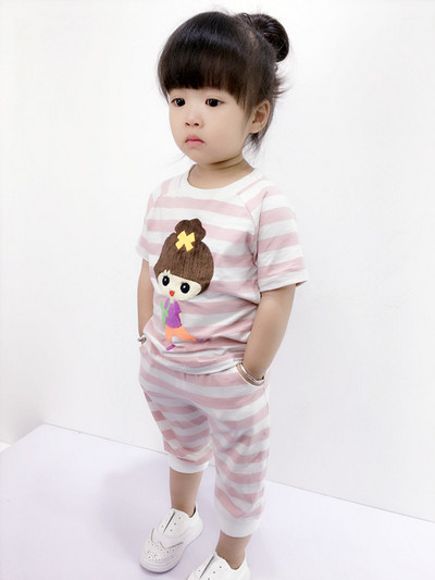 Set pentru copii în dungi cu aplicație-pentru fete