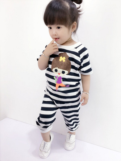 Set pentru copii în dungi cu aplicație-pentru fete