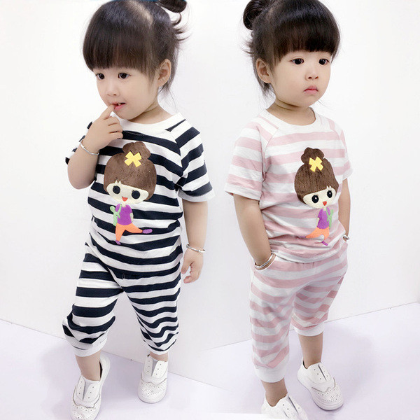 Set pentru copii în dungi cu aplicație-pentru fete