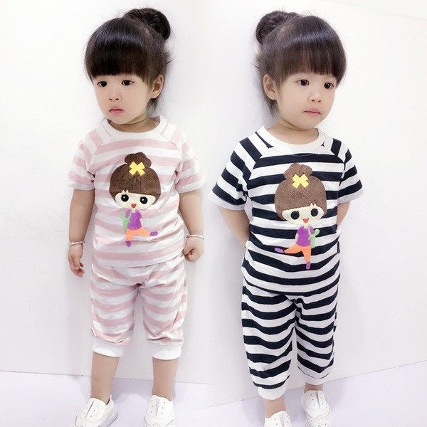 Set pentru copii în dungi cu aplicație-pentru fete