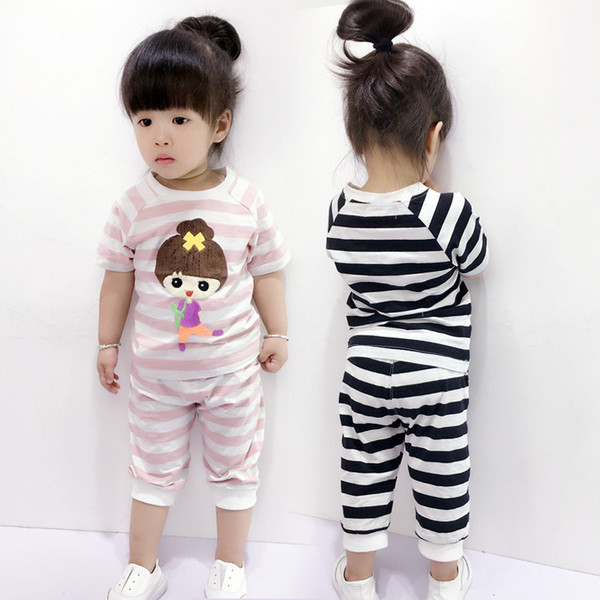 Set pentru copii în dungi cu aplicație-pentru fete