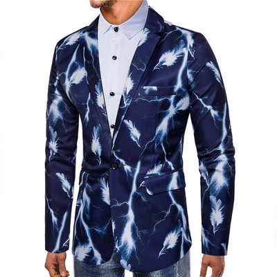 Модерно мъжко сако с дълъг ръкав в син и бял цвят и шарка