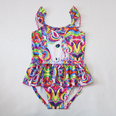 Costum de baie pentru fete pentru copii cu aplicatie colorata si bretele