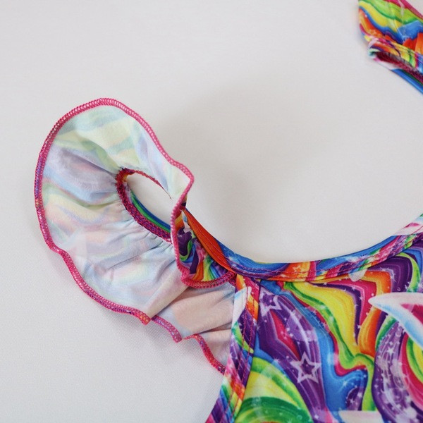 Costum de baie pentru fete pentru copii cu aplicatie colorata si bretele