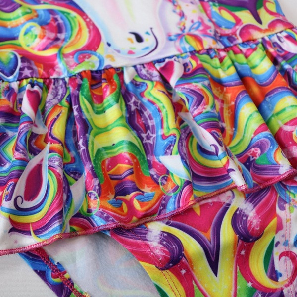 Costum de baie pentru fete pentru copii cu aplicatie colorata si bretele