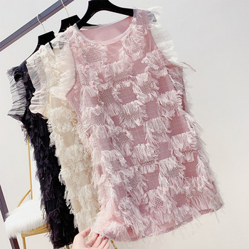 Дамска рокля с елемент тюл в три цвята