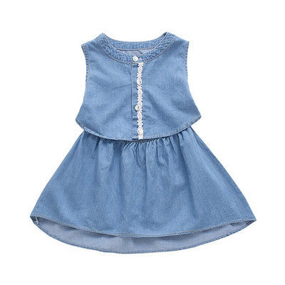 Модерна детска рокля с О-образно деколте и копчета