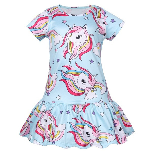 Rochie casual pentru copii pentru fete cu maneca scurta si aplicatie