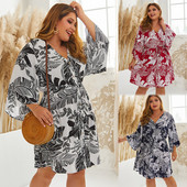 Rochie moderna de dama cu maneci lungi si decolteu in V in trei culori