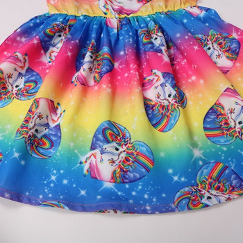 Μοντέρνο παιδικό φόρεμα με κοντά μανίκια και μονόκερο απλικέ