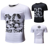 Tricou casual barbatesc cu maneci scurte si aplicatie alb-negru