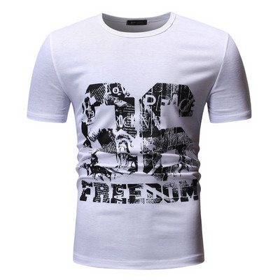 Tricou casual barbatesc cu maneci scurte si aplicatie alb-negru