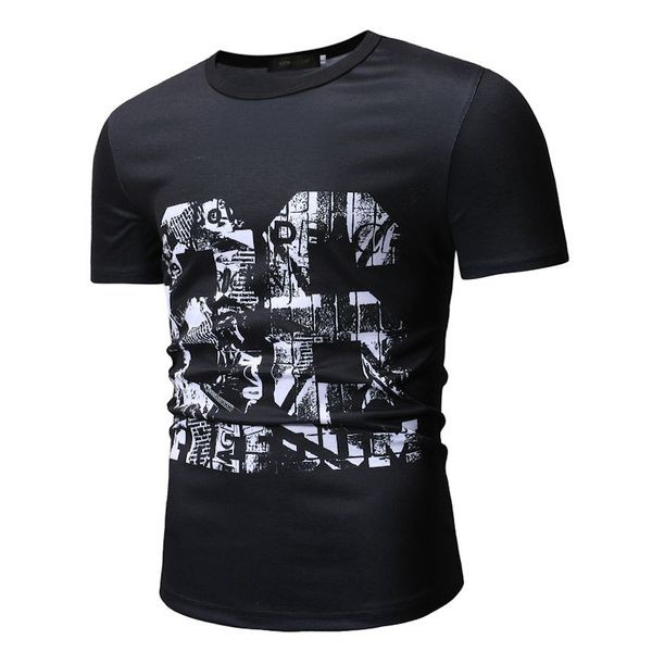 Tricou casual barbatesc cu maneci scurte si aplicatie alb-negru