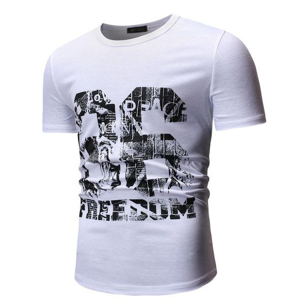 Tricou casual barbatesc cu maneci scurte si aplicatie alb-negru