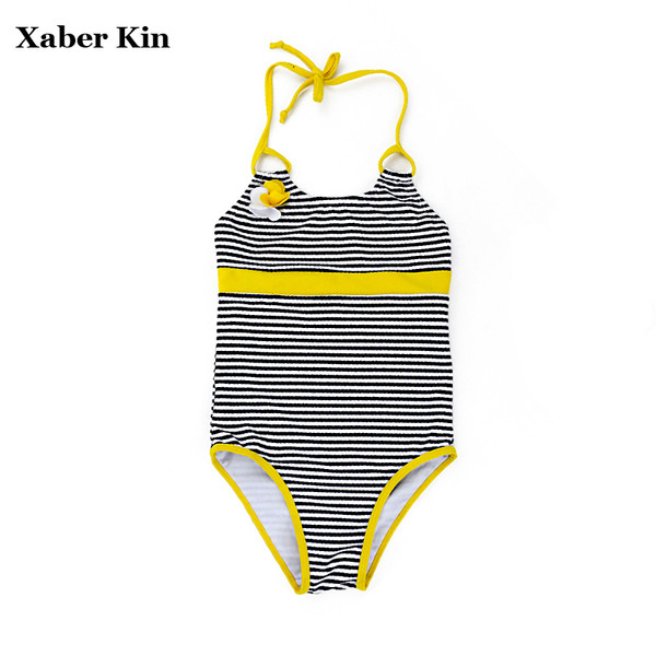 Costum de baie pentru copii modern pentru fete cu cravate si element 3D