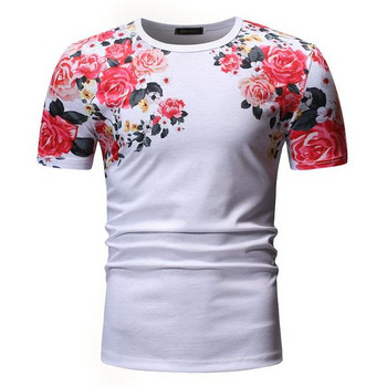 Мъжка тениска с апликация цветя в черен и бял цвят