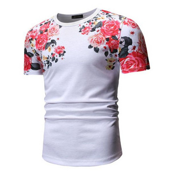 Мъжка тениска с апликация цветя в черен и бял цвят