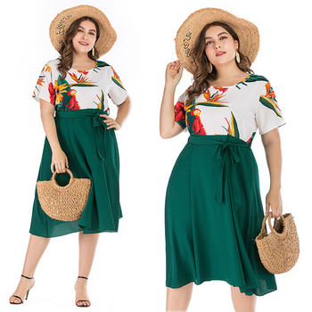 Модерна дамска рокля с къс ръкав и връзки в зелен цвят