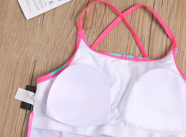 Costum de baie colorat pentru fete pentru copii cu inscripție și bretele