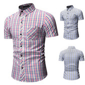Мъжка карирана риза с къс ръкав в два цвята