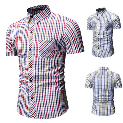 Мъжка карирана риза с къс ръкав в два цвята