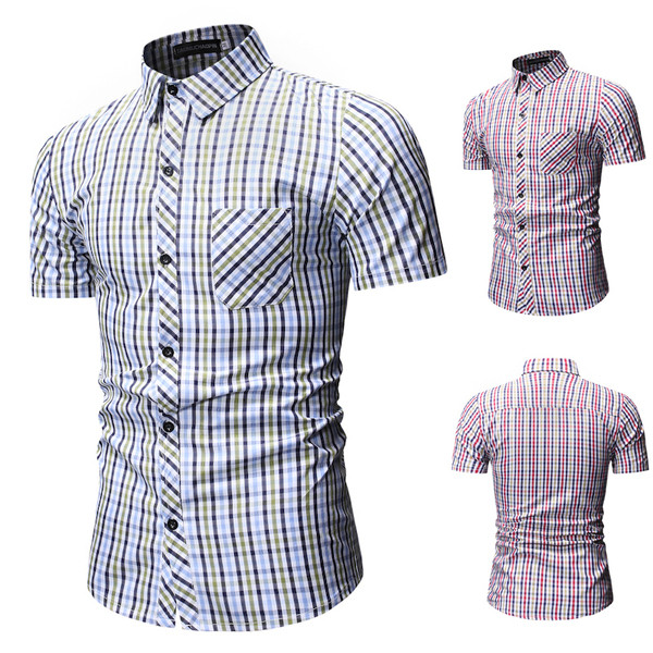 Мъжка карирана риза  с къс ръкав в  два цвята