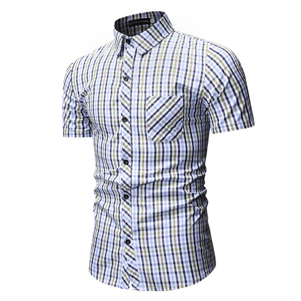 Мъжка карирана риза  с къс ръкав в  два цвята