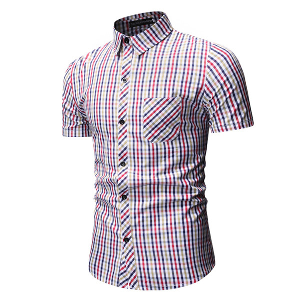 Мъжка карирана риза  с къс ръкав в  два цвята