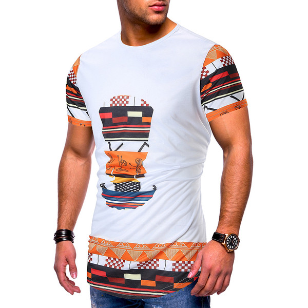 Tricou lung barbatesc cu maneca scurta in doua culori si model