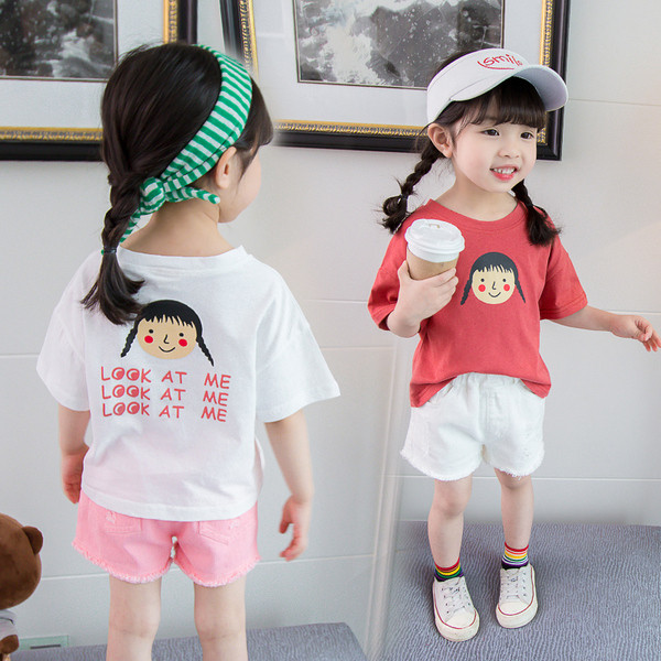 Tricou zilnic pentru copii pentru fete - in doua culori cu aplicatie